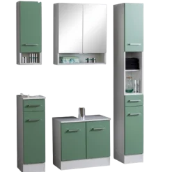 RiccaBadezimmer : Wandschrank, Badezimmerschrank, Spiegelschrank, Waschbeckenunterschrank, Säulenschrank - grün