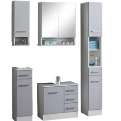 RiccaBadezimmer : Wandschrank, Badezimmerschrank, Spiegelschrank, Waschbeckenunterschrank, Säulenschrank - grau