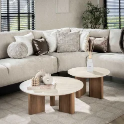 Romano Runder Keramischer Travertin Couchtisch Set/2