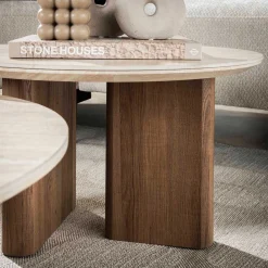 Romano Runder Keramischer Travertin Couchtisch Set/2