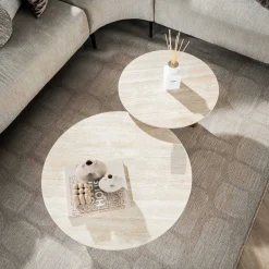 Romano Runder Keramischer Travertin Couchtisch Set/2