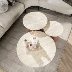 Romano Runder Keramischer Travertin Couchtisch Set/3