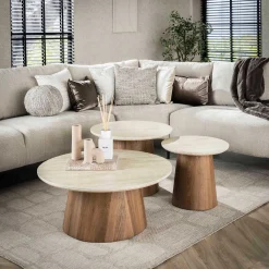 Romano Runder Keramischer Travertin Couchtisch Set/3