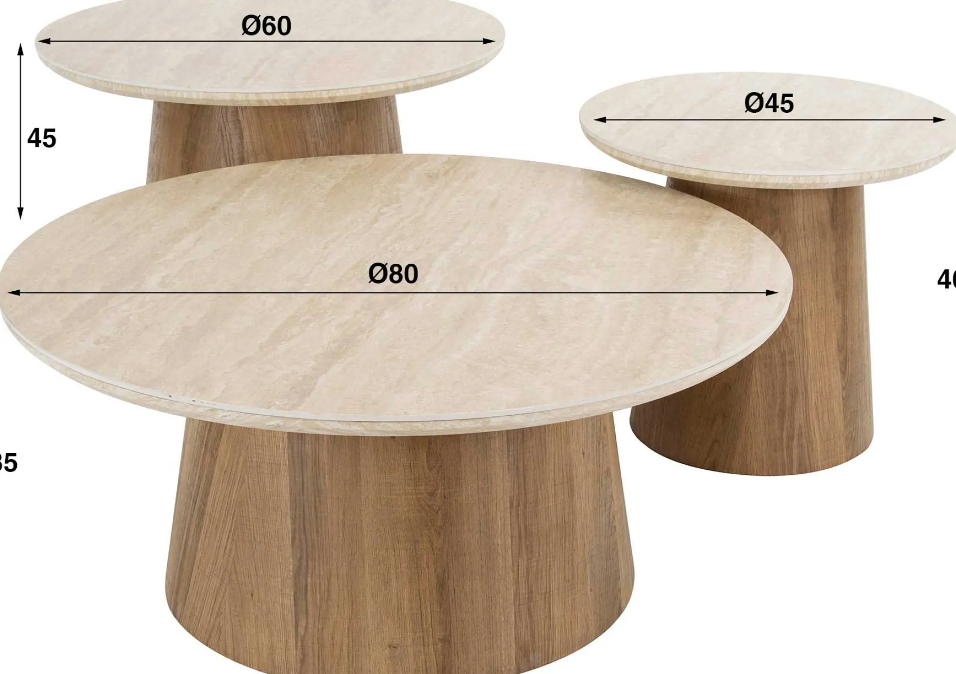 Romano Runder Keramischer Travertin Couchtisch Set/3