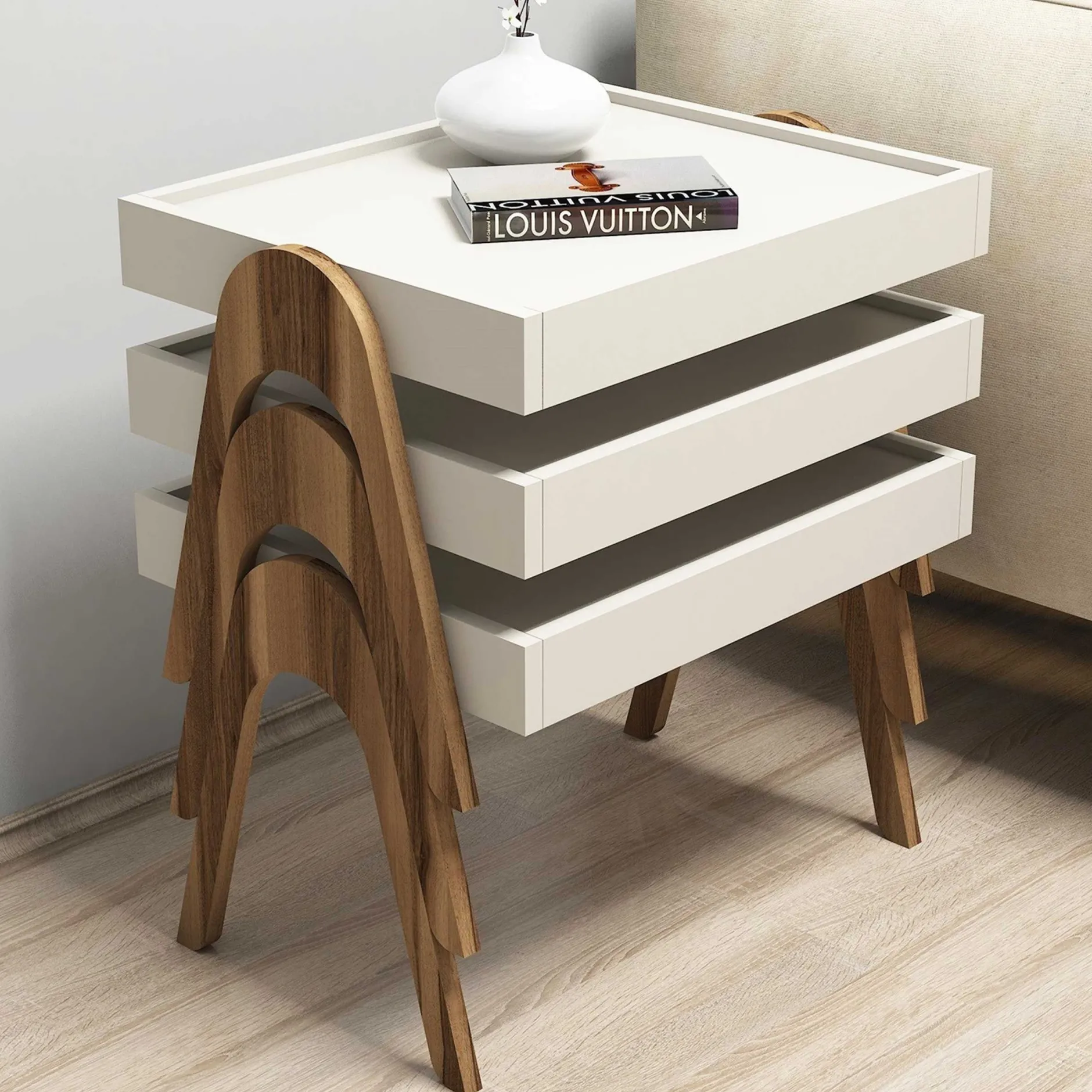 Roma Satztisch (3-teilig) | 100 % MELAMIN | Walnuss, Creme