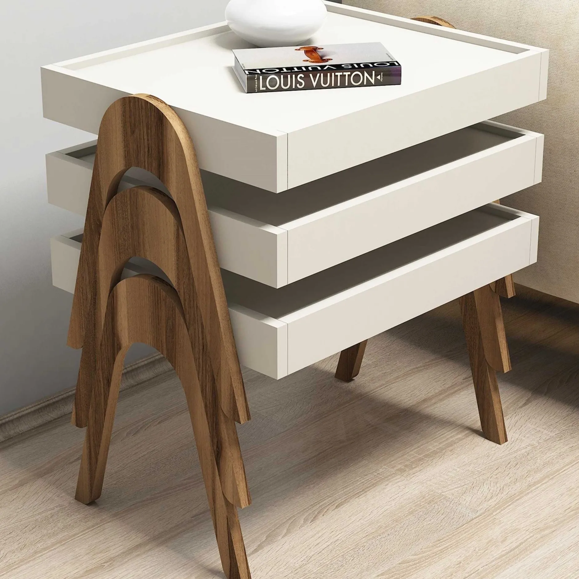 Roma Satztisch (3-teilig) | 100 % MELAMIN | Walnuss, Creme