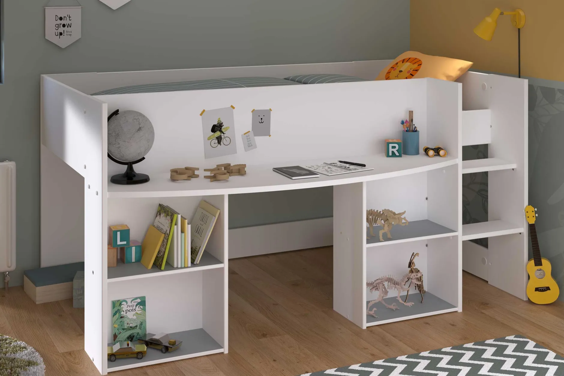 Rue-Schlafzimmer-Set | Halbhohe Schlafcouch und Kommode