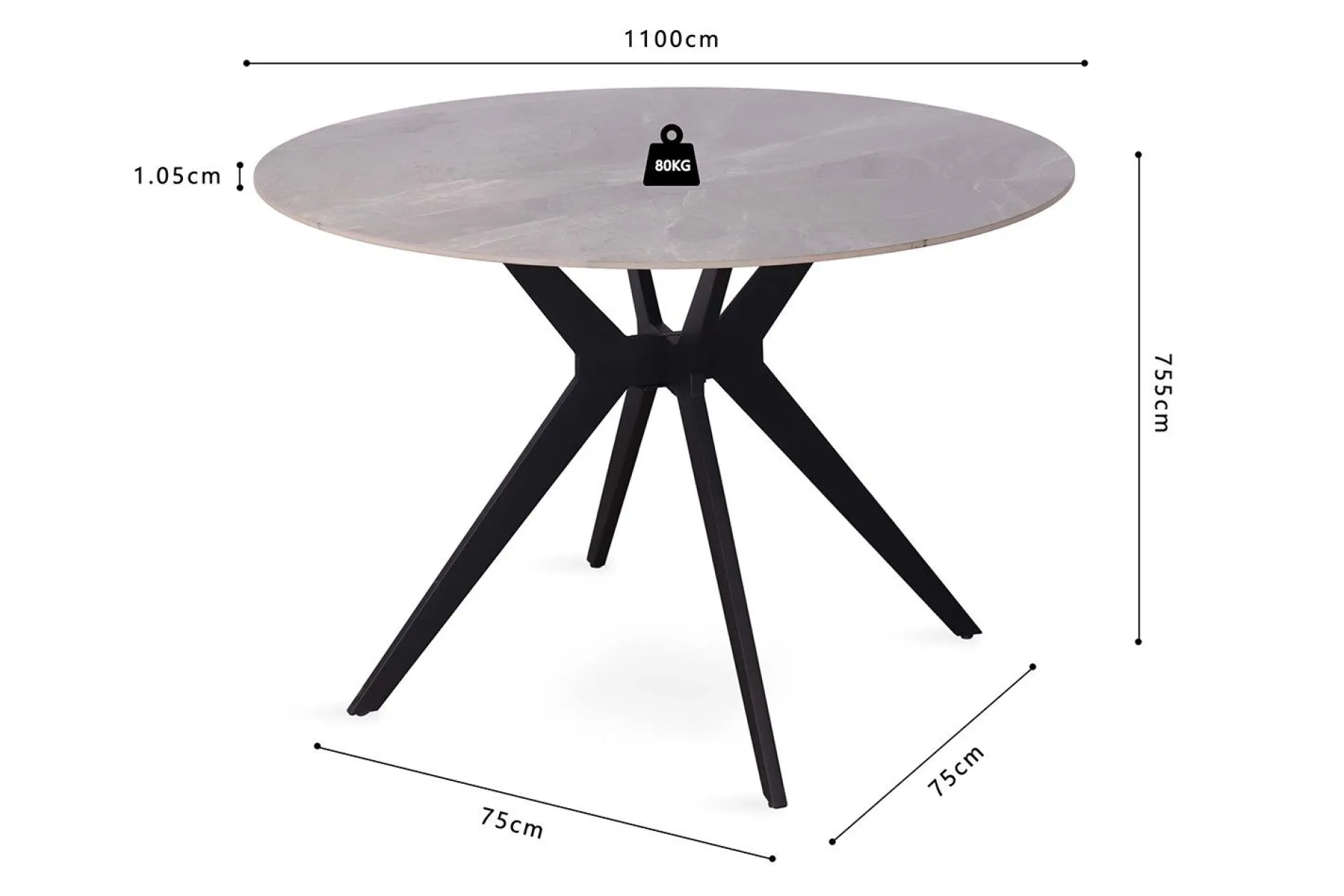 Runder Tisch Apollo | Ø110 x 76 cm | Grau