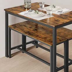 Rustikales 3er-Esszimmer-Set mit Tisch und Bänken Stahlrahmen Industriedesign