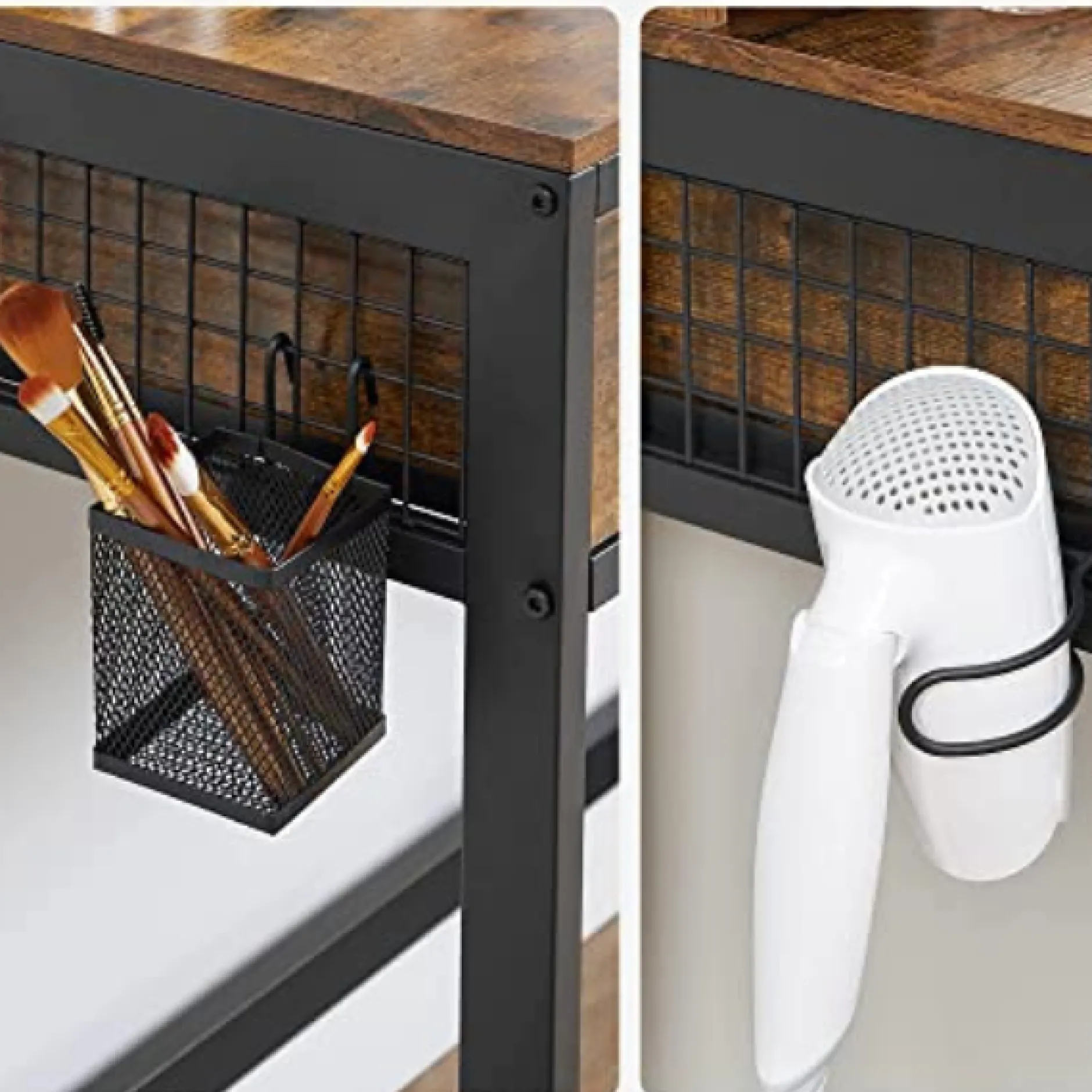 Rustikales Schwarz/Braun Frisiertisch-Set mit Spiegel und Hocker