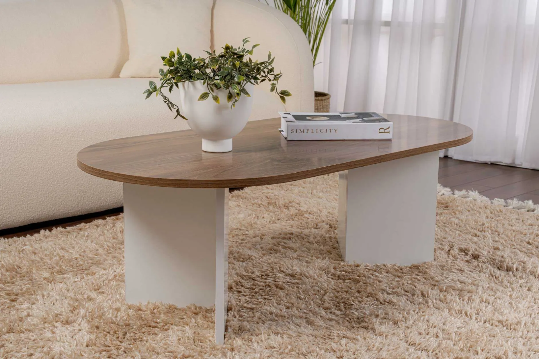Sable Couchtisch | 100 % MELAMIN | Walnuss, Weiß