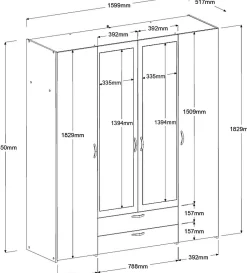 Salvador Kleiderschrank mit Spiegel, 4 Türen und 2 Schubladen - jackson oak