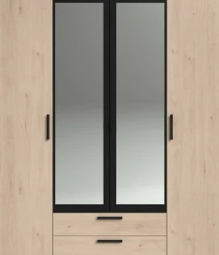 Salvador Kleiderschrank mit Spiegel, 4 Türen und 2 Schubladen - jackson oak/schwarz