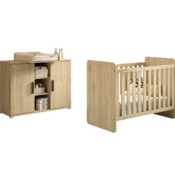 SammieBabyzimmer : Ausziehbares Bett, Kommode mit Wickeltisch - Eichendekor