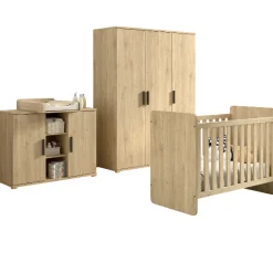 SammieBabyzimmer : Ausziehbett, Kommode mit Wickeltisch, Kleiderschrank - Eichendekor