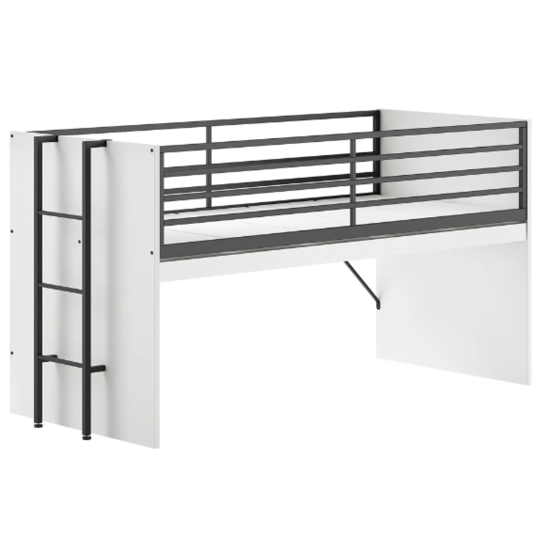 Sammie Halbhohes Bett 90x200cm - mit Schreibtisch und Stauraum - weiß