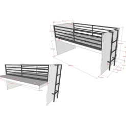 Sammie Halbhohes Bett 90x200cm - mit Schreibtisch und Kommode - weiß