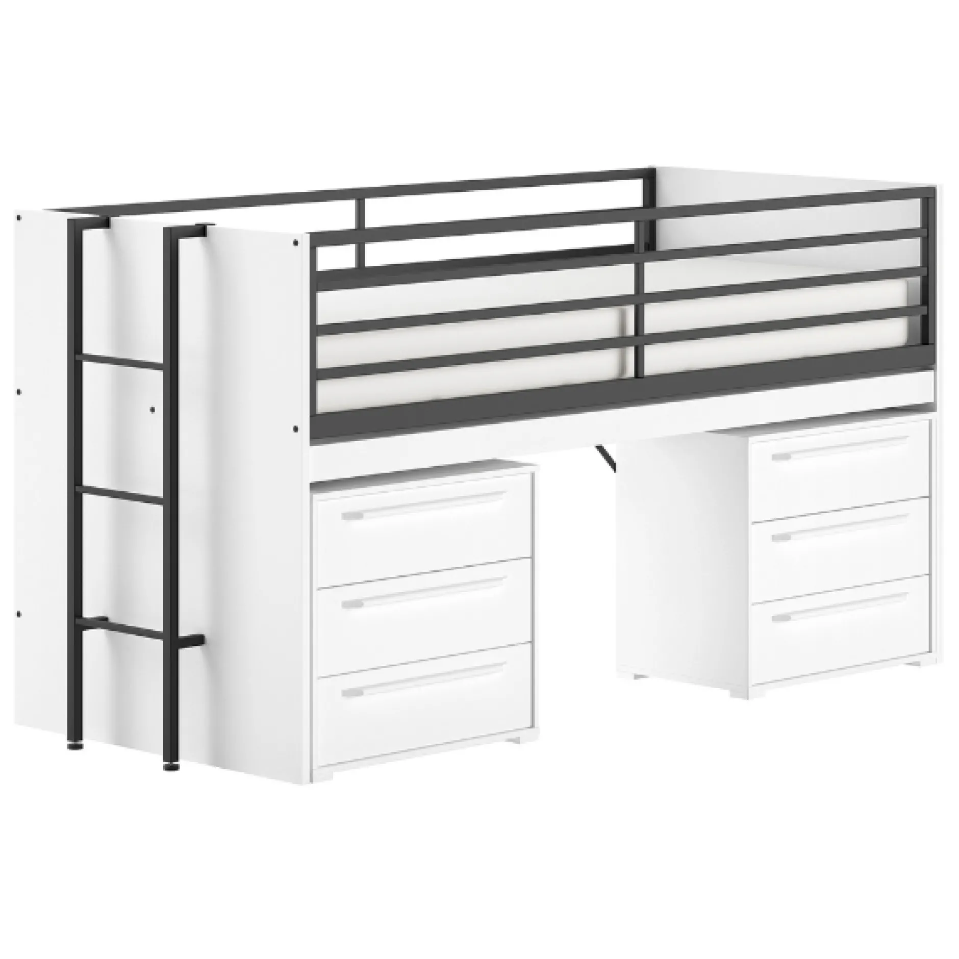 Sammie Halbhohes Bett 90x200cm - mit Schreibtisch und Kommode - weiß