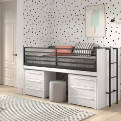 Sammie Halbhohes Bett 90x200cm - mit Schreibtisch und Kommode - weiß