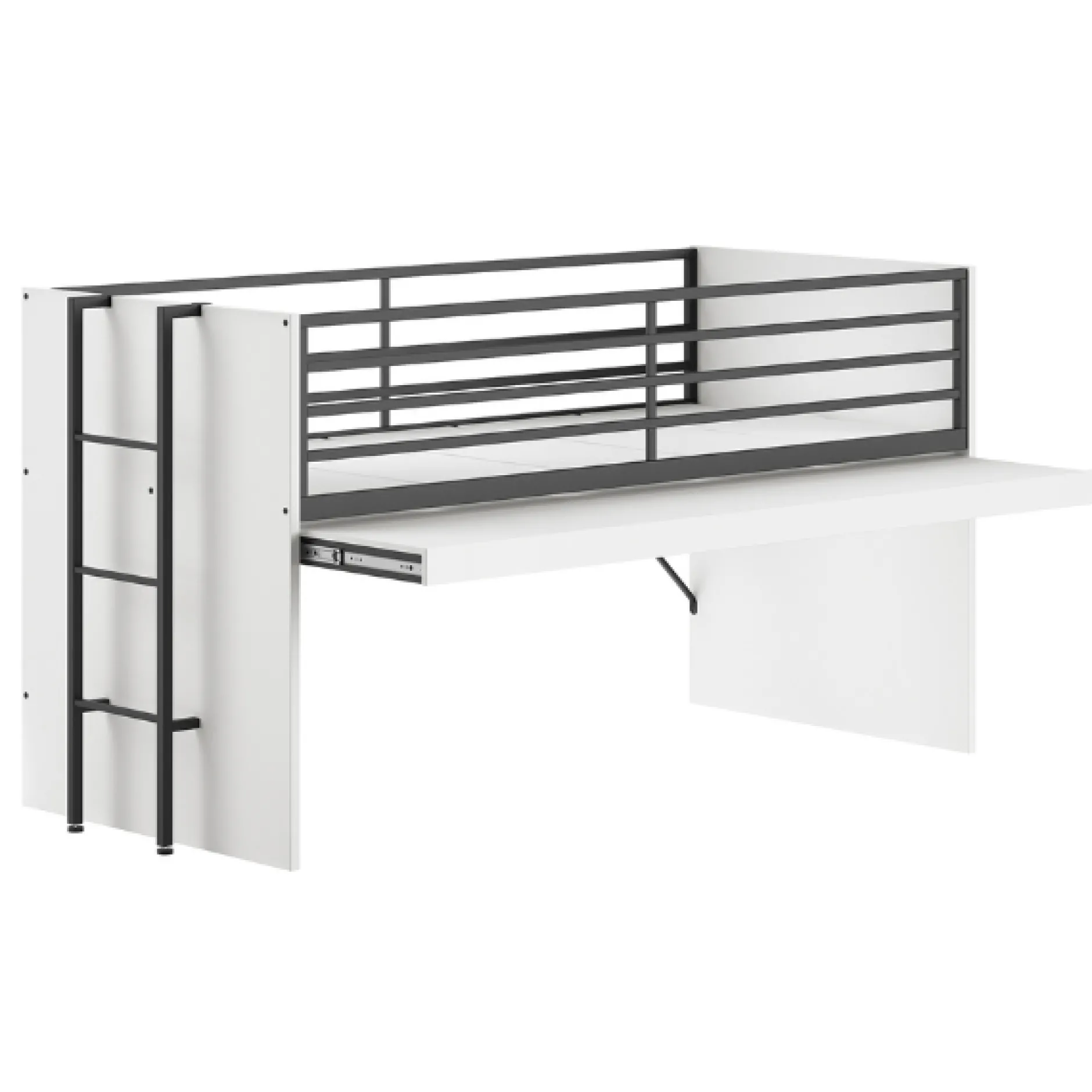 Sammie Halbhohes Bett 90x200cm - mit Schreibtisch - weiß