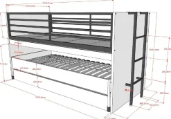 Sammie Halbhohes Bett 90x200cm mit 2 Betten, Bettkasten und Schreibtisch - Eichendekor