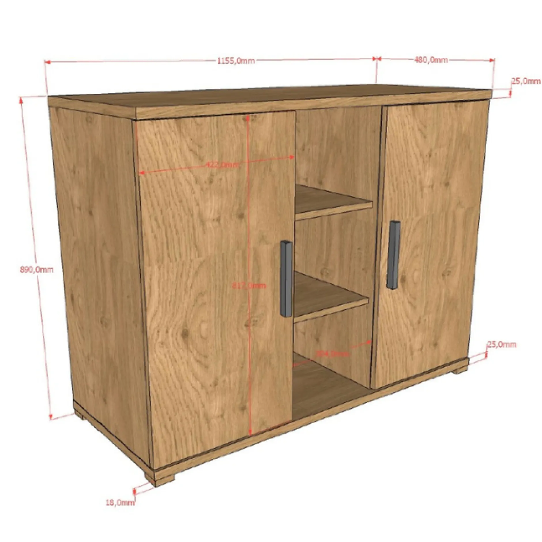 SammieJugendzimmer : Bett 90x200cm, Nachttisch, Kleiderschrank, Kommode - Eichendekor
