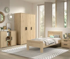 SammieJugendzimmer : Bett 90x200cm, Nachttisch, Kleiderschrank, Kommode - Eichendekor