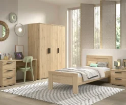 SammieJugendzimmer : Bett 90x200cm, Nachttisch, Kleiderschrank, Schreibtisch - Eichendekor