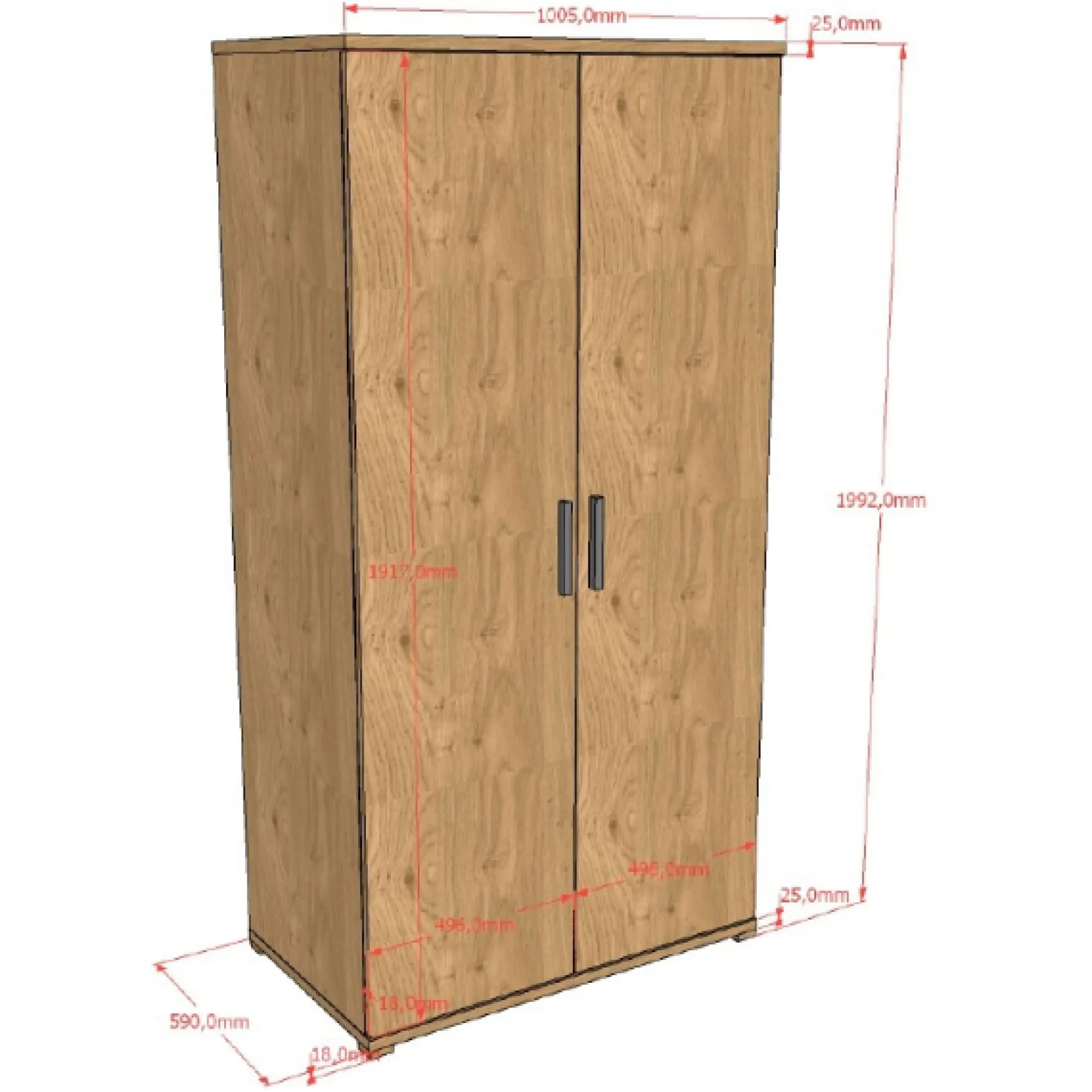 SammieJugendzimmer : Bett 90x200cm, Nachttisch, Kleiderschrank, Kommode - Eichendekor