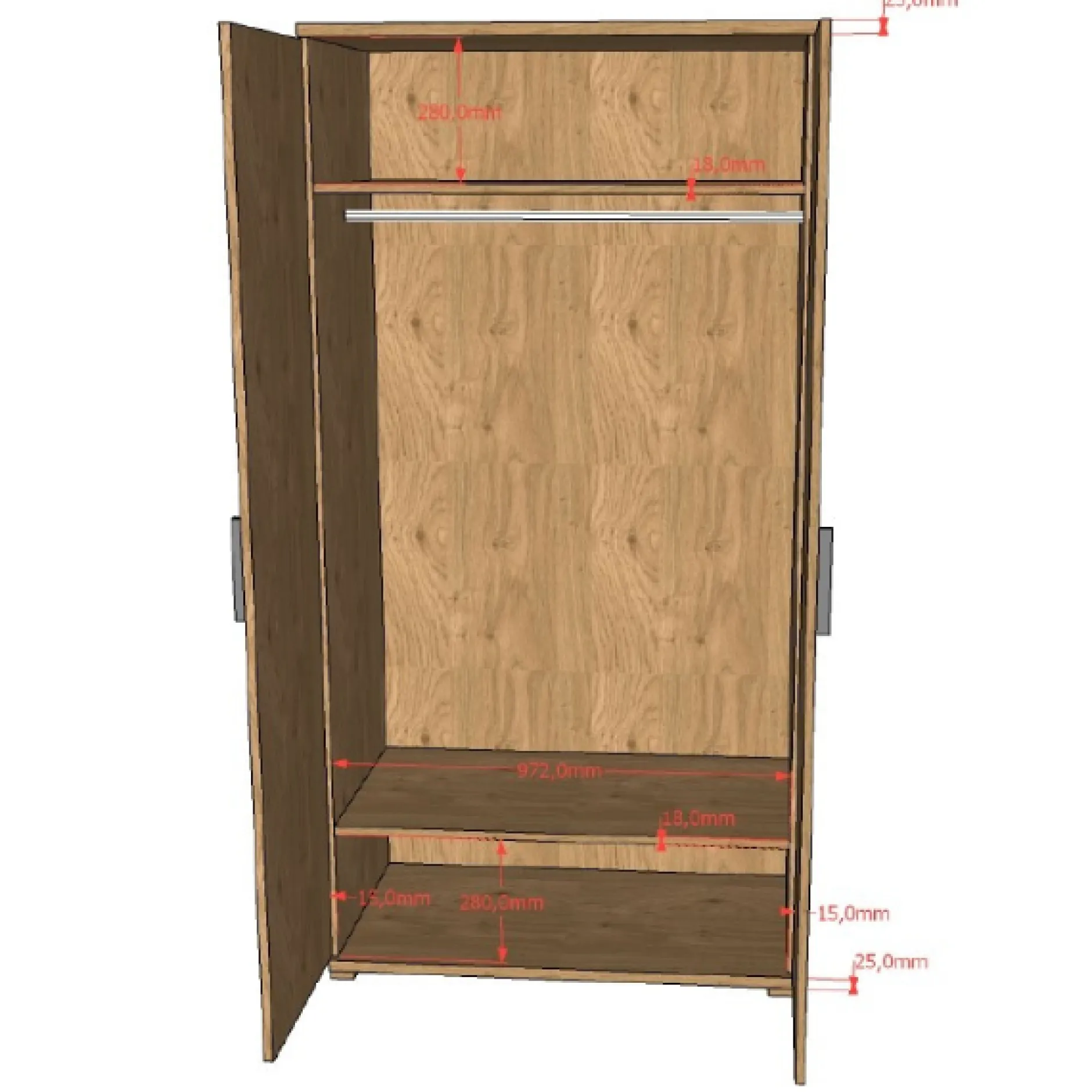 SammieJugendzimmer : Bett 90x200cm, Nachttisch, Kleiderschrank, Kommode - Eichendekor