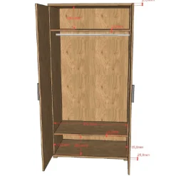 SammieJugendzimmer : Bett 90x200cm, Nachttisch, Kleiderschrank - Eiche Dekor