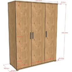 Sammie Kleiderschrank - 150x59x199cm - 3 Türen - Eiche Dekor
