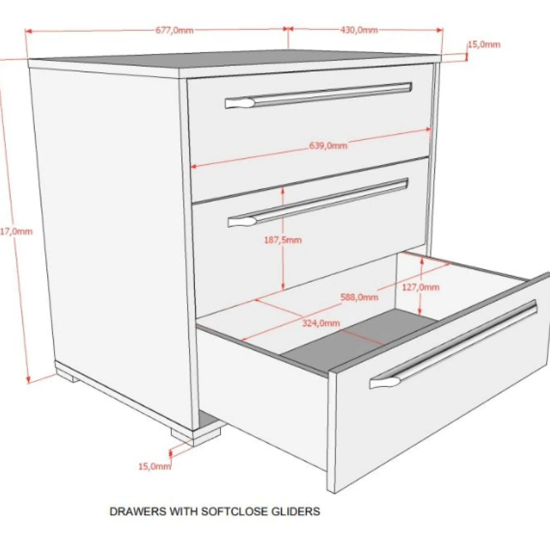 Sammie Kommode 68x43x61cm - 3 Schubladen - weiß