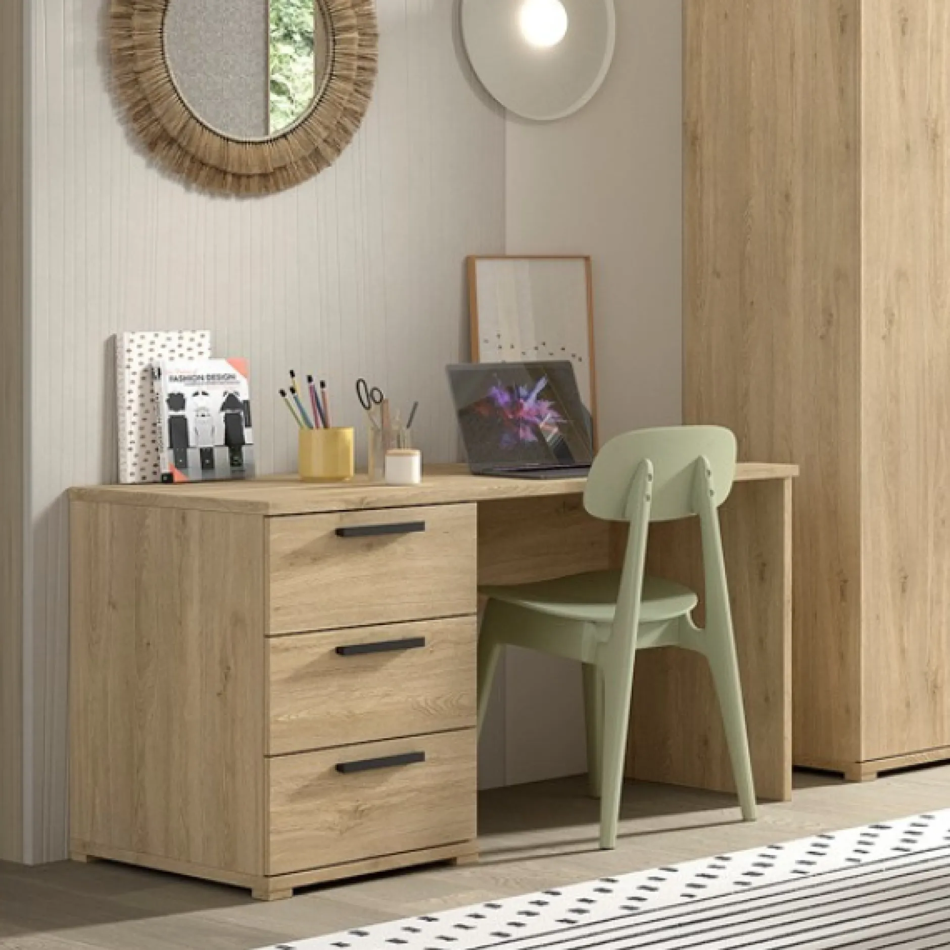 Sammie Schreibtisch - 140x65x74cm - mit drei Schubladen - Eiche Dekor