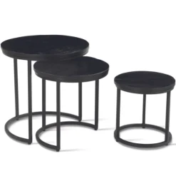 Satz von 3 Couchtischen Amana Ø 45 cm-schwarzes Magnolienholz