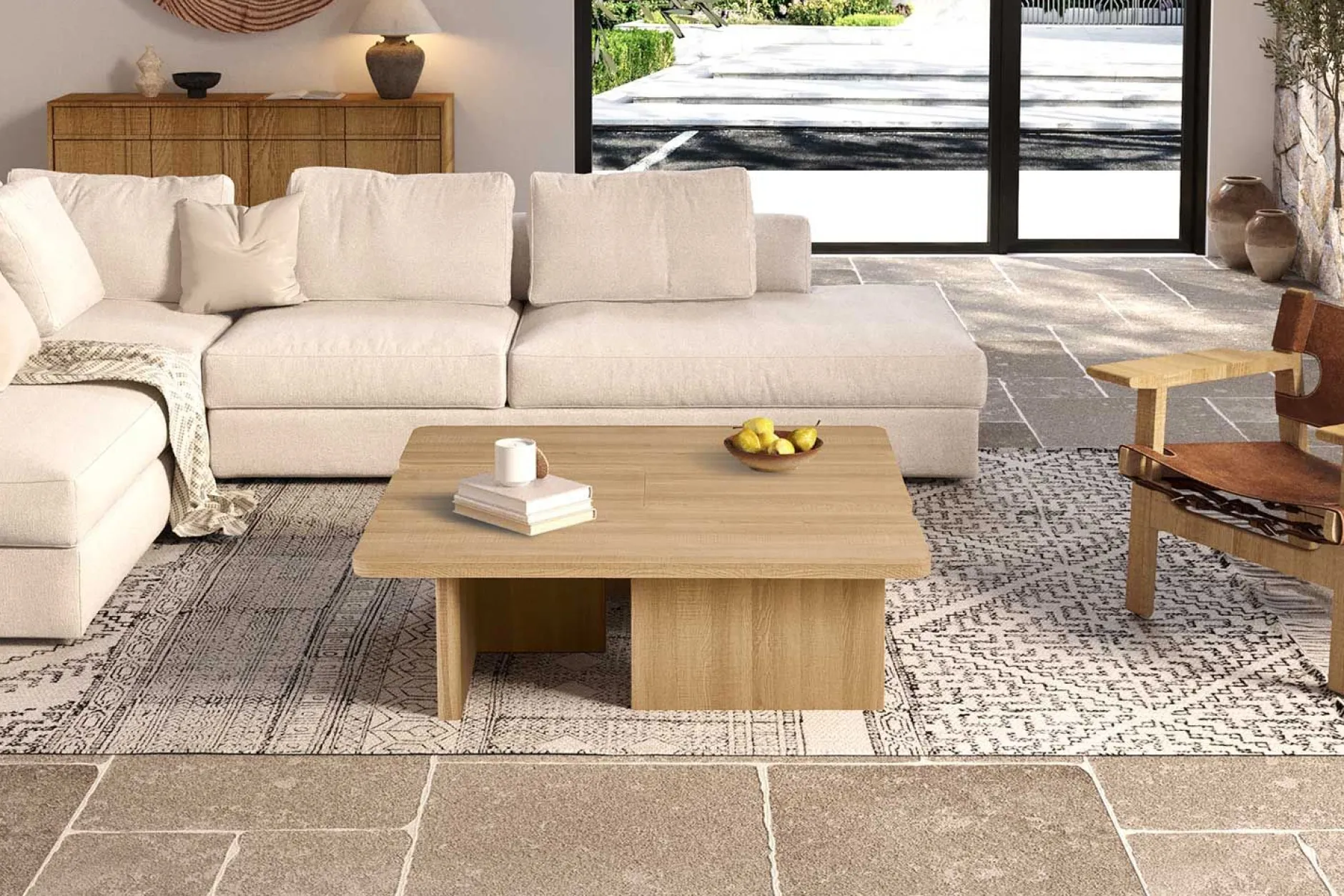 Satz von 2 Couchtischen Arallo - 120x120x38cm - Eiche Dekor