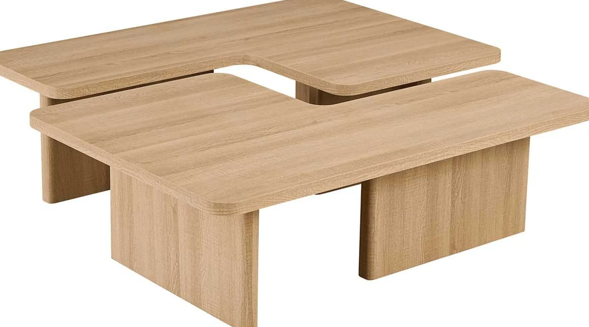 Satz von 2 Couchtischen Arallo - 120x120x38cm - Eiche Dekor