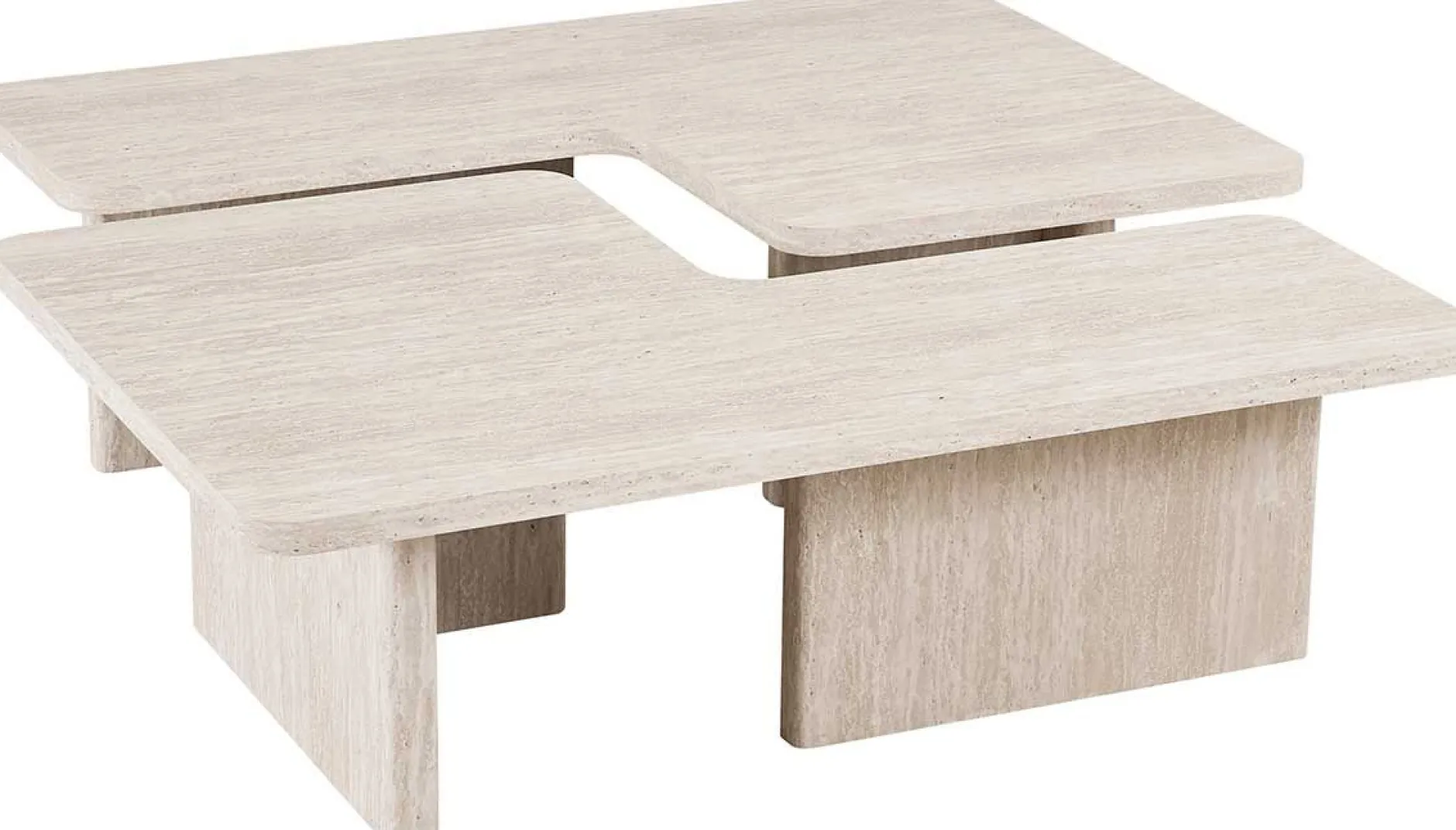 Satz von 2 Couchtischen Arallo - 120x120x38cm - Travertin