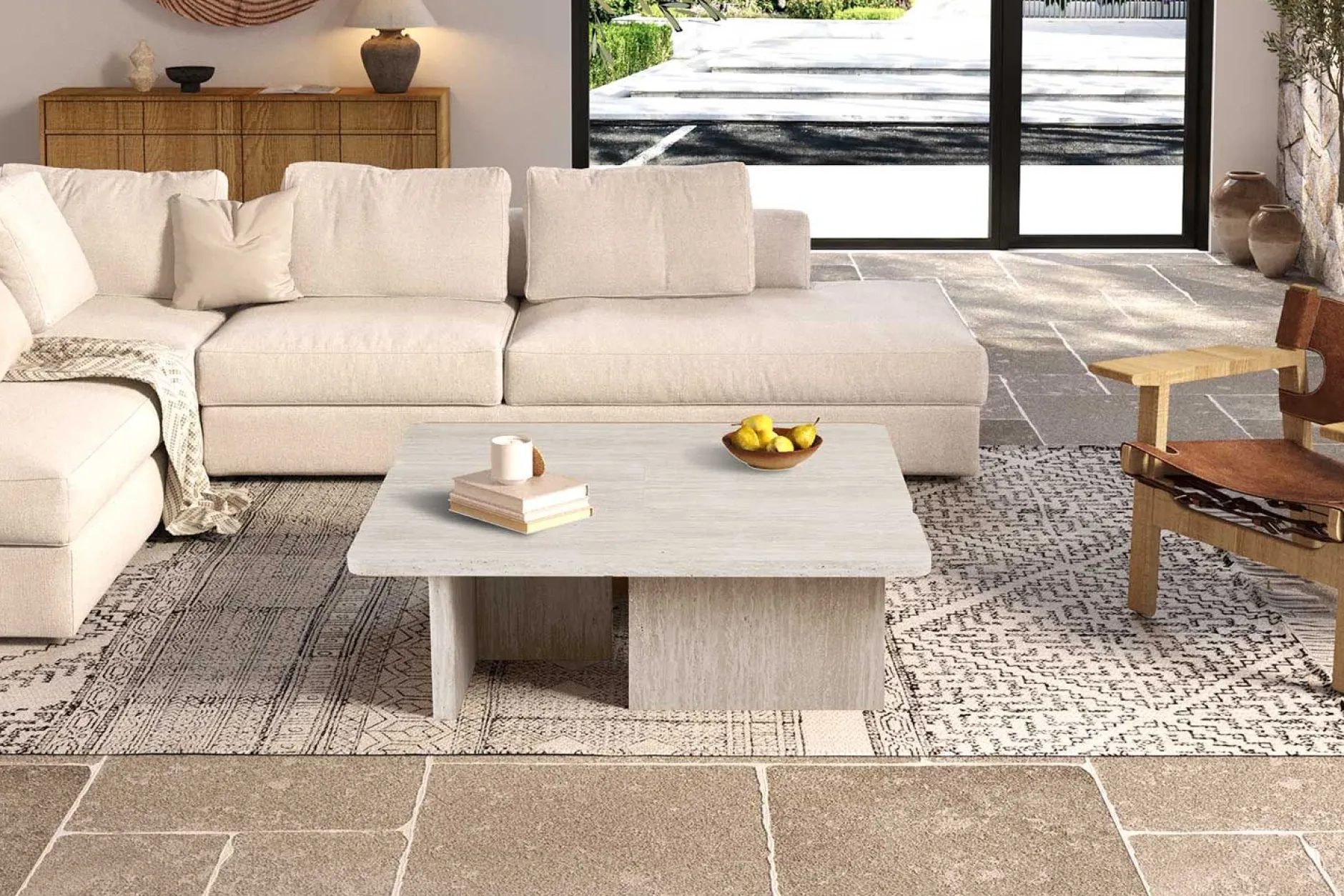 Satz von 2 Couchtischen Arallo - 120x120x38cm - Travertin