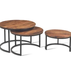 Satz von 3 Couchtischen Gaja-Magnolienholz