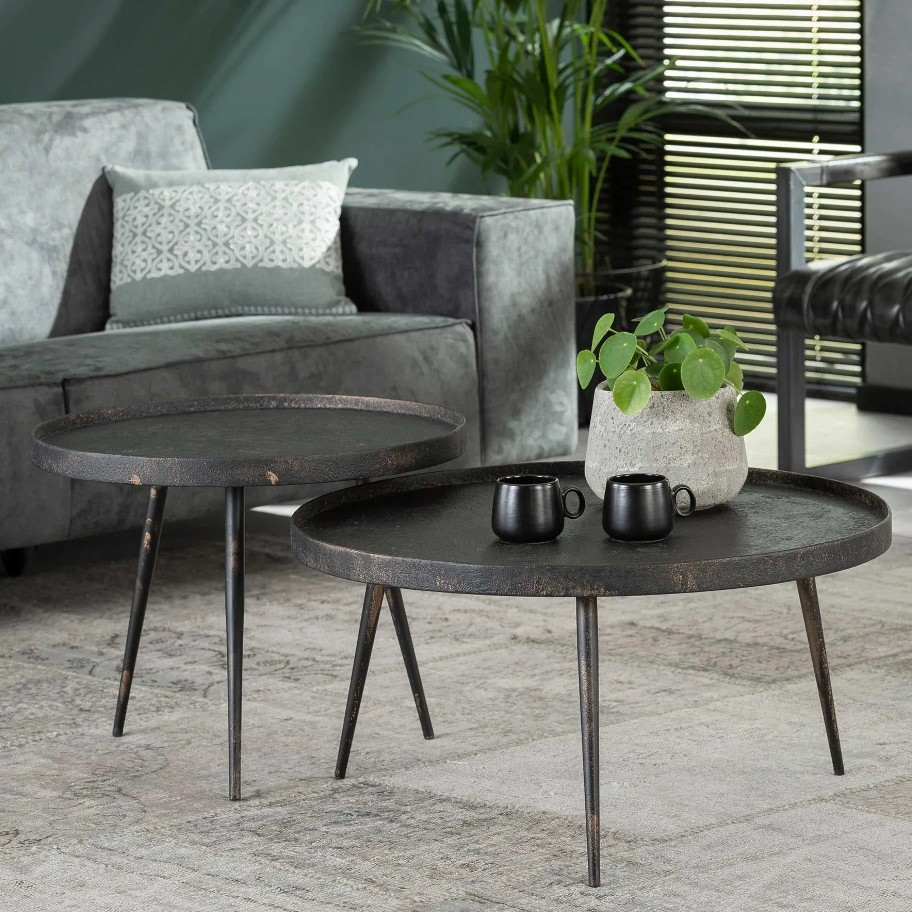 Satz von 2 Couchtischen Lima ø76 industriell - grau
