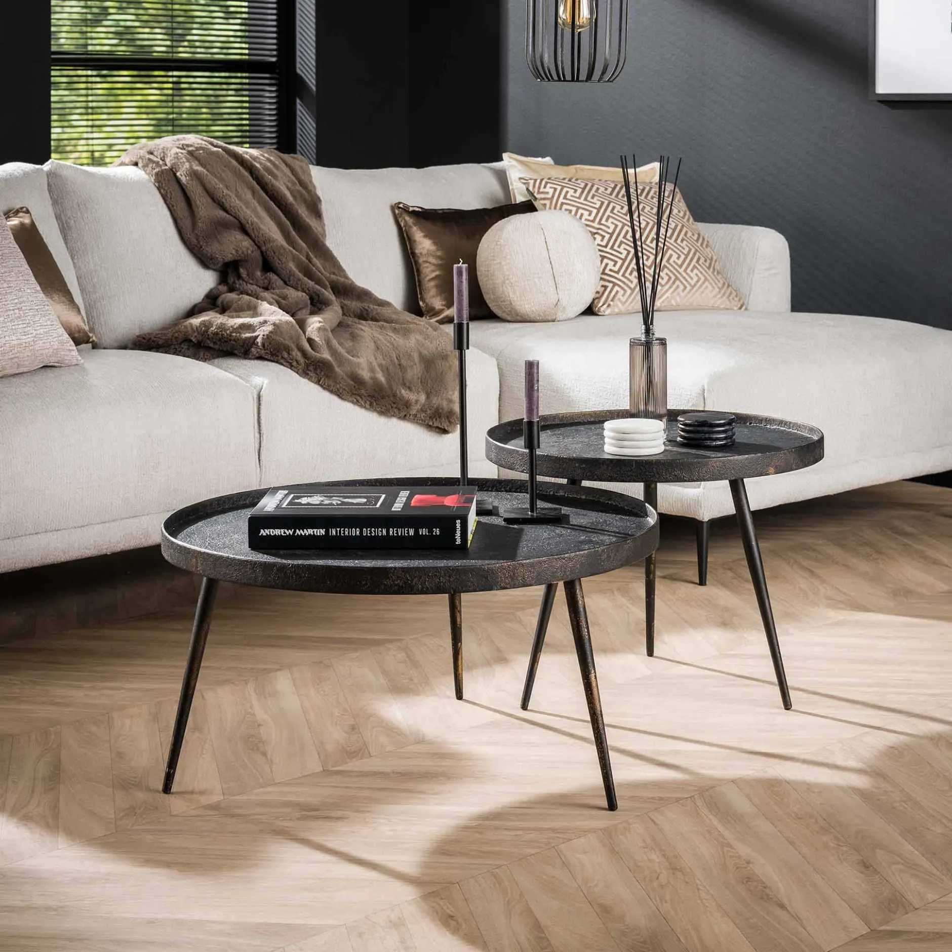 Satz von 2 Couchtischen Lima ø76 industriell - grau