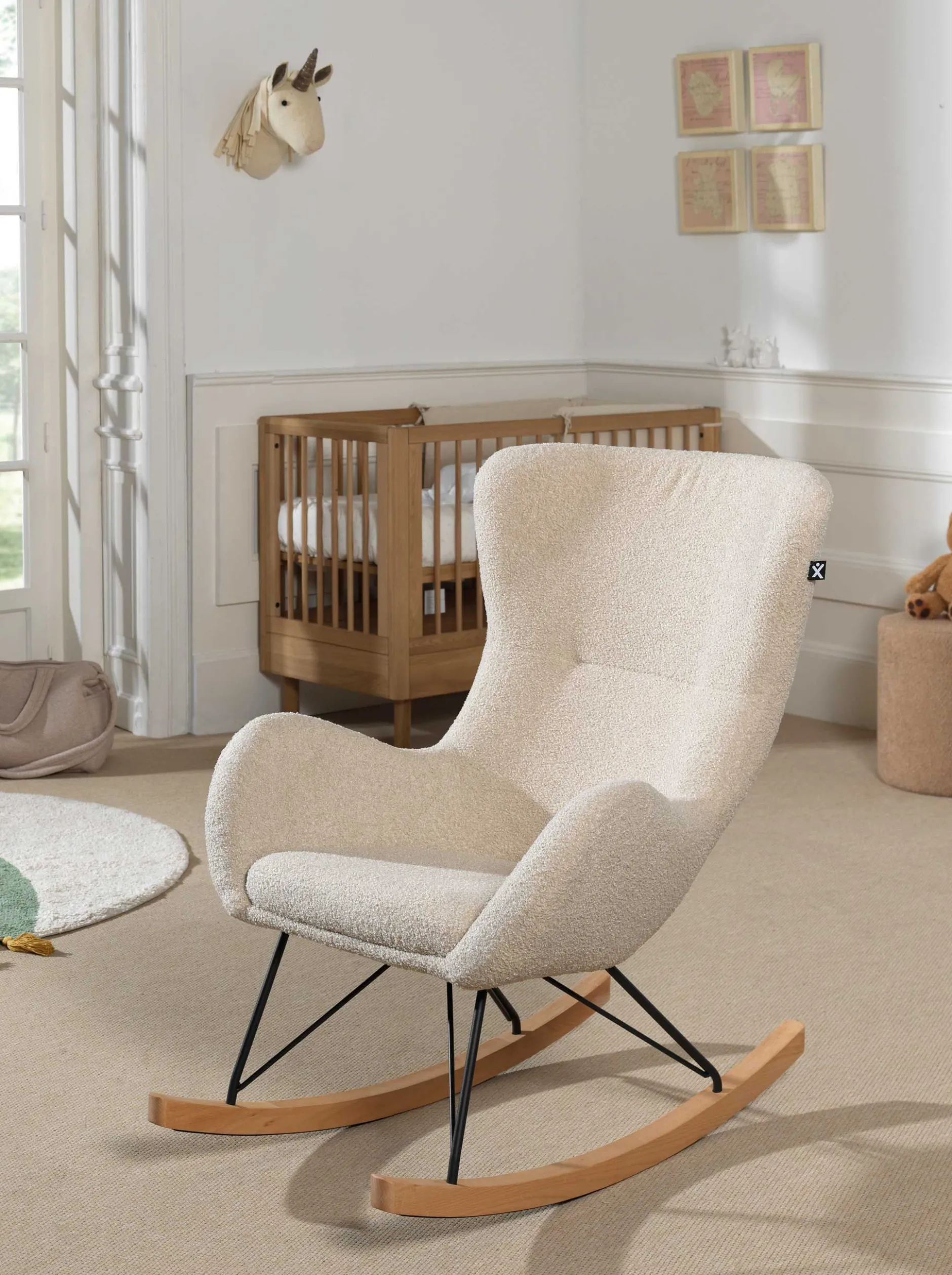 Schaukelstuhl Rocky - 96x75x101cm - beige Bouclé-Stoff