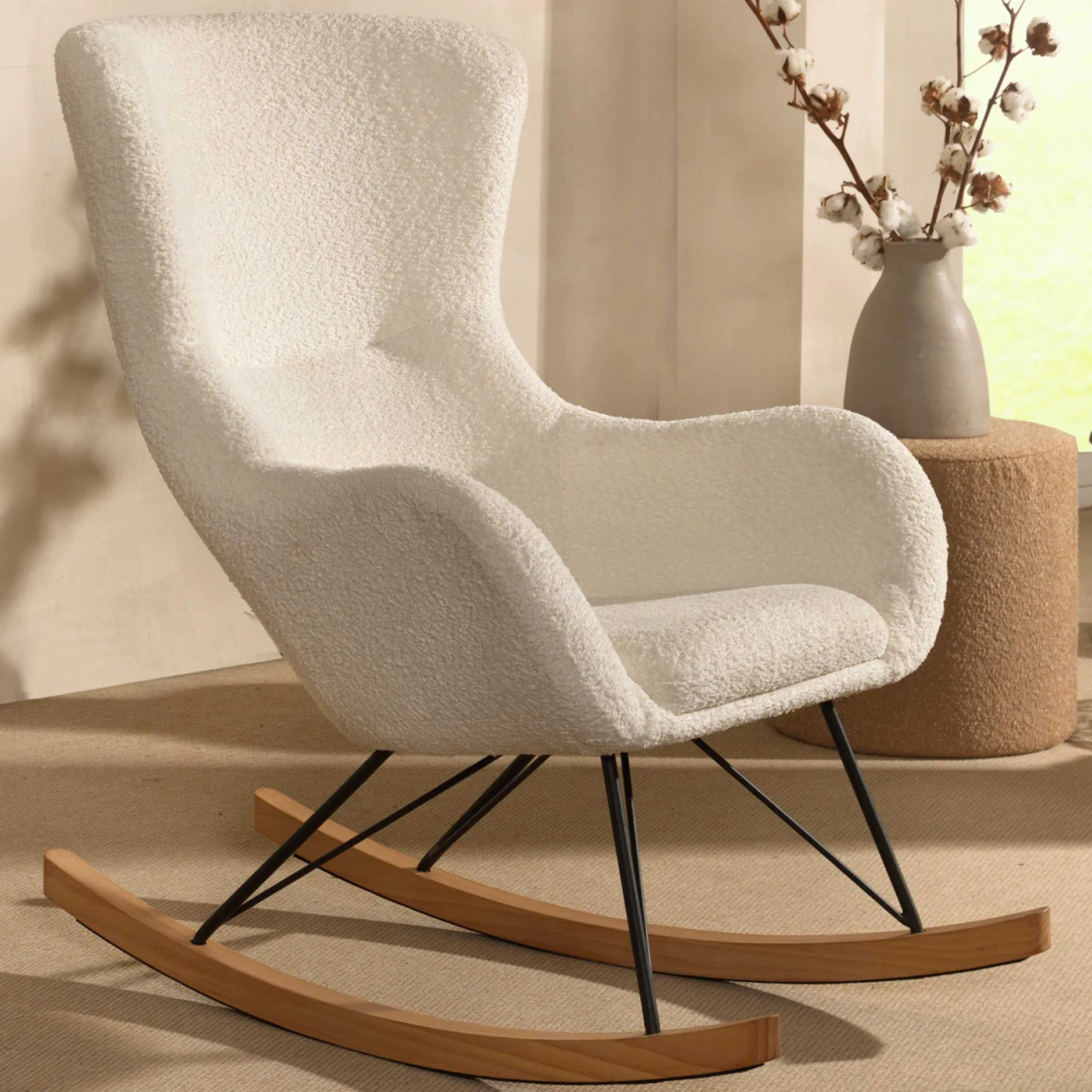 Schaukelstuhl Rocky - 96x75x101 cm - Bouclé/weiß