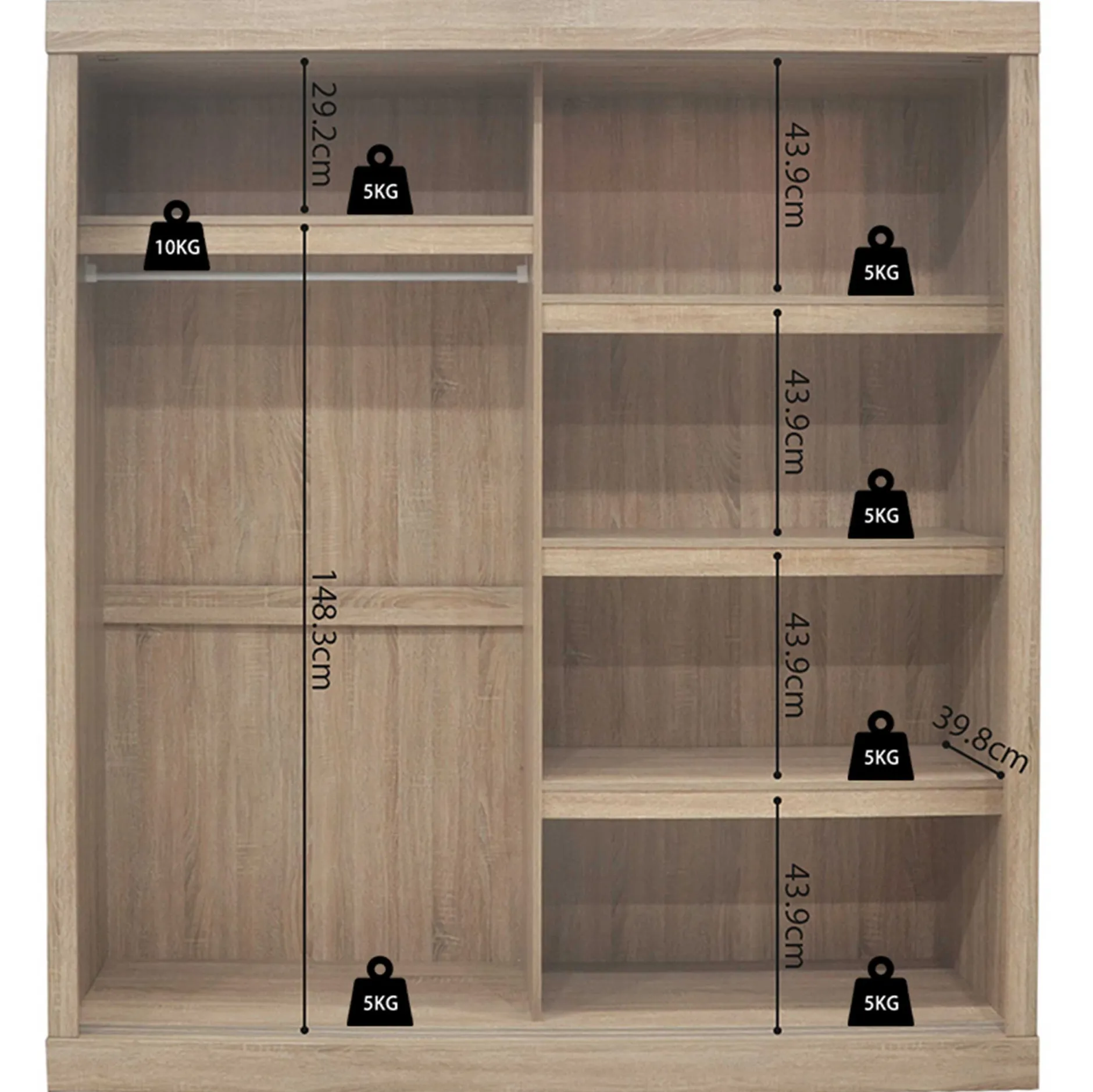 Schiebeschrank Mike mit Spiegeltür | Sonoma, Spanplatte, MDF | 197,5 x 182,5 x 52,5 cm