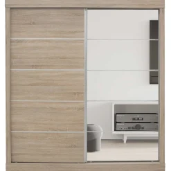 Schiebeschrank Mike mit Spiegeltür | Sonoma, Spanplatte, MDF | 197,5 x 182,5 x 52,5 cm