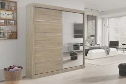 Schiebeschrank Mike mit Spiegeltür | Sonoma, Spanplatte, MDF | 197,5 x 182,5 x 52,5 cm