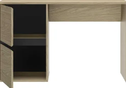 Schlafzimmer Nael: Doppelbett 140x190, Schreibtisch, Bücherregal, Kleiderschrank - Eiche Dekor/schwarz