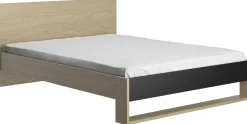 Schlafzimmer Nael: Doppelbett 140x200, Schreibtisch, Bücherregal, Kleiderschrank - Eiche Dekor/schwarz