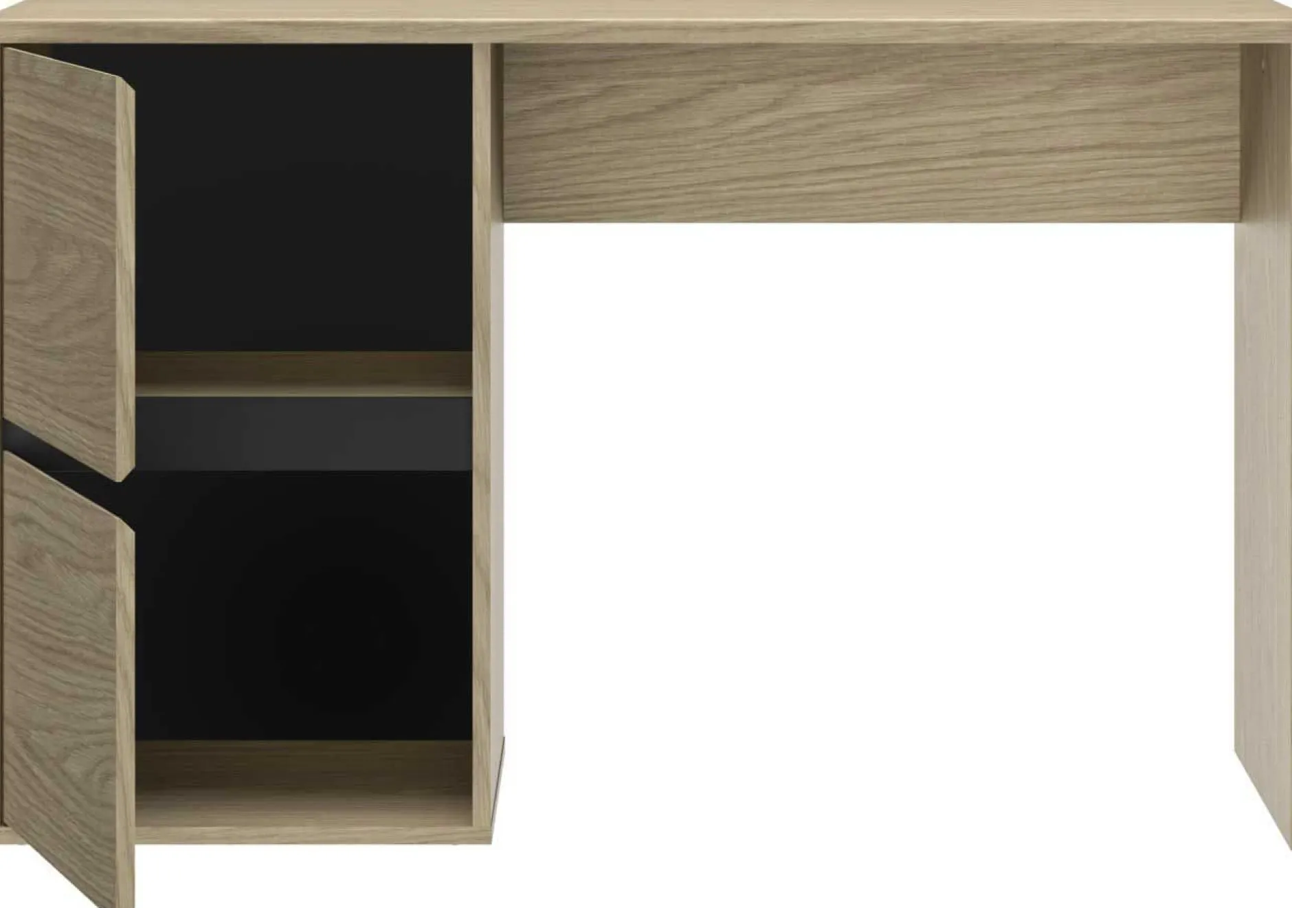 Schlafzimmer Nael: Doppelbett 140x200, Schreibtisch, Bücherregal, Kleiderschrank - Eiche Dekor/schwarz